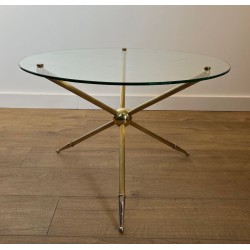 Round Tripod Brass Coffee Table, French Mid-Century Modern Design, circa 1970