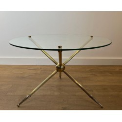 Round Tripod Brass Coffee Table, French Mid-Century Modern Design, circa 1970