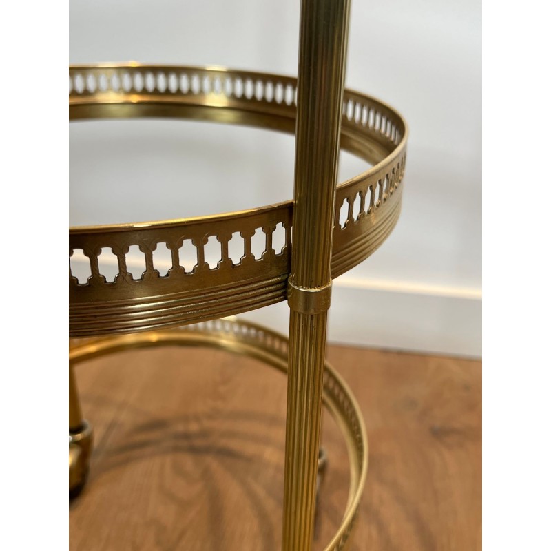 Paire de Tables Roulantes Rondes à Plateaux Supérieurs Amovibles de la Maison Jansen