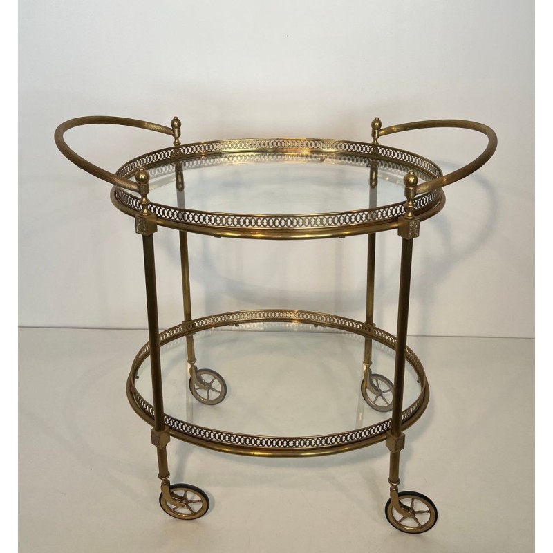 Table Roulante Ovale Néoclassique en Laiton, Style Jansen, France, vers 1940