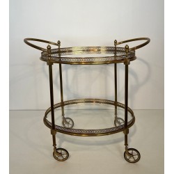 Oval Brass Neoclassical Drinks Trolley, Style of Maison Jansen, France, circa 1940