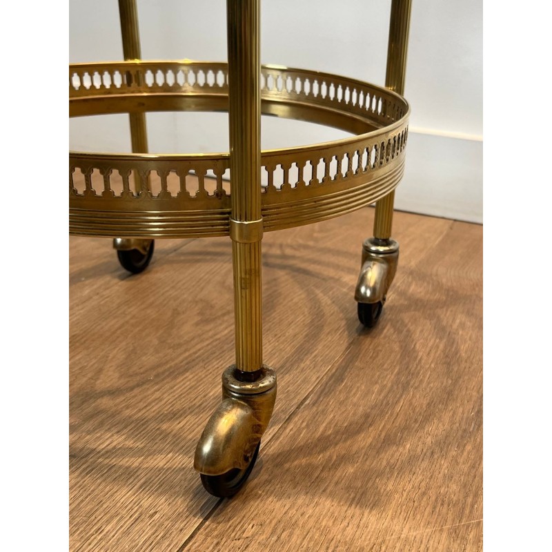 Paire de Tables Roulantes Rondes à Plateaux Supérieurs Amovibles de la Maison Jansen