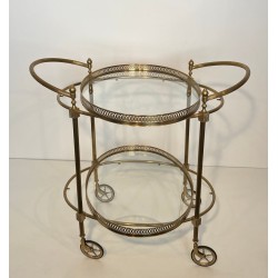 Table Roulante Ovale Néoclassique en Laiton, Style Jansen, France, vers 1940