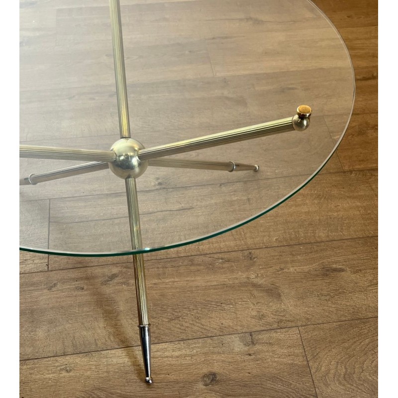 Round Tripod Brass Coffee Table, French Mid-Century Modern Design, circa 1970