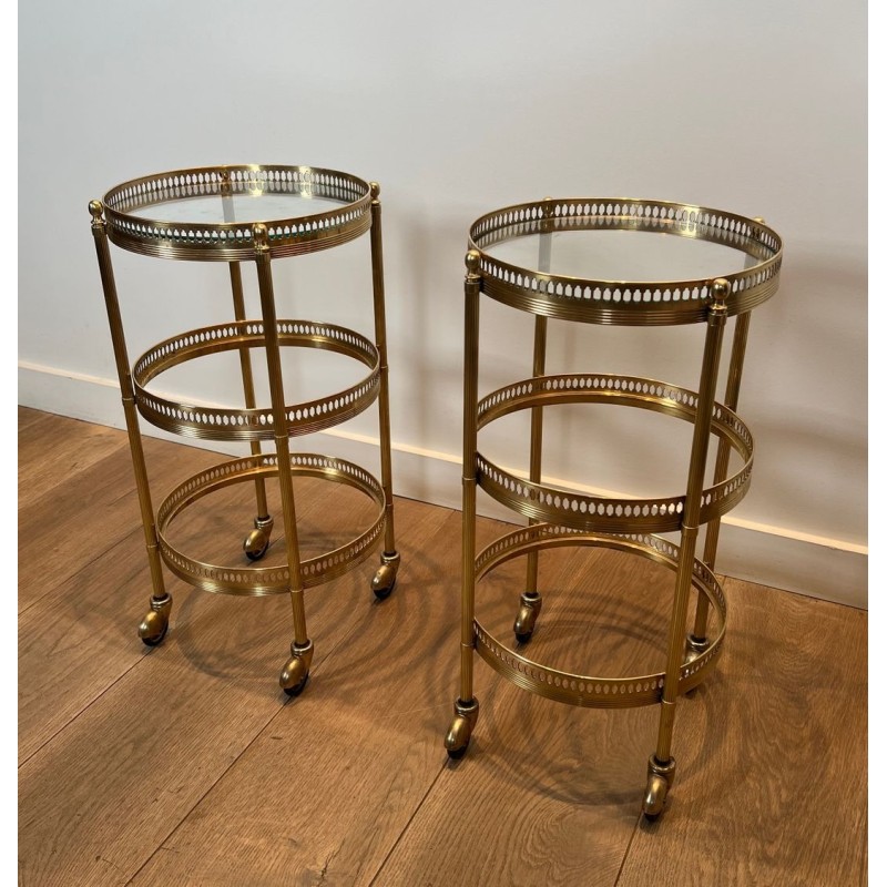 Paire de Tables Roulantes Art Déco Rondes, Plateaux Amovibles, Maison Jansen, vers 1940