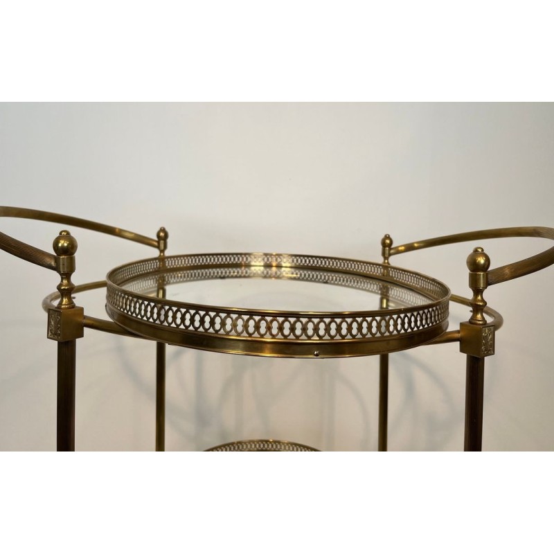 Oval Brass Neoclassical Drinks Trolley, Style of Maison Jansen, France, circa 1940