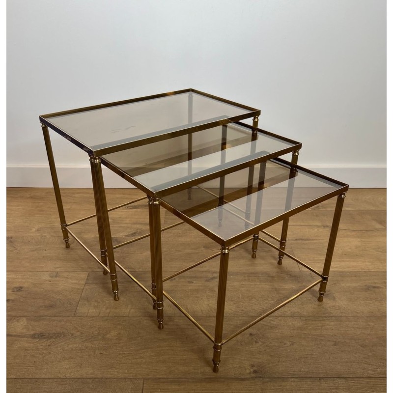 Suite de Tables Gigognes Néoclassiques en Laiton, Maison Jansen, vers 1940