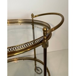 Oval Brass Neoclassical Drinks Trolley, Style of Maison Jansen, France, circa 1940