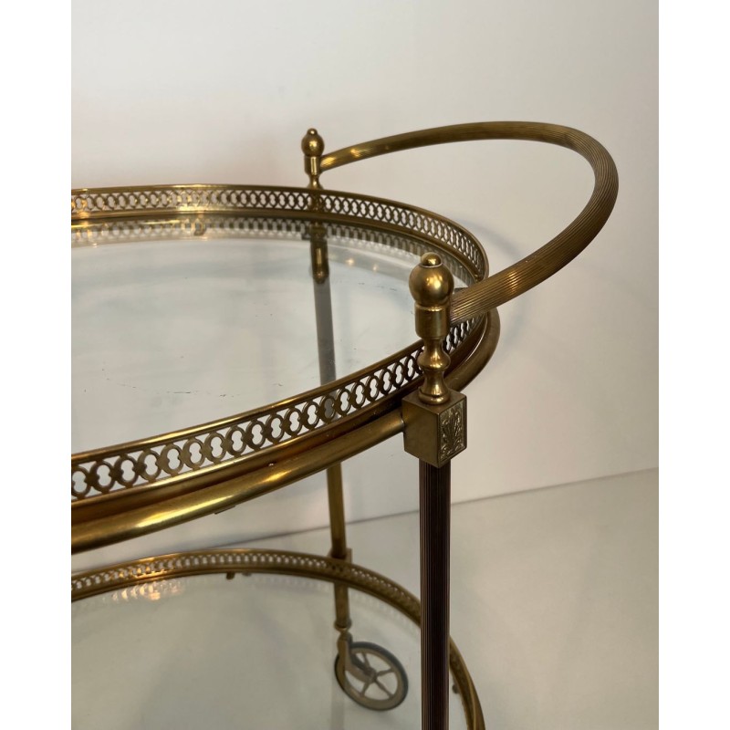Oval Brass Neoclassical Drinks Trolley, Style of Maison Jansen, France, circa 1940