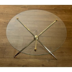 Round Tripod Brass Coffee Table, French Mid-Century Modern Design, circa 1970