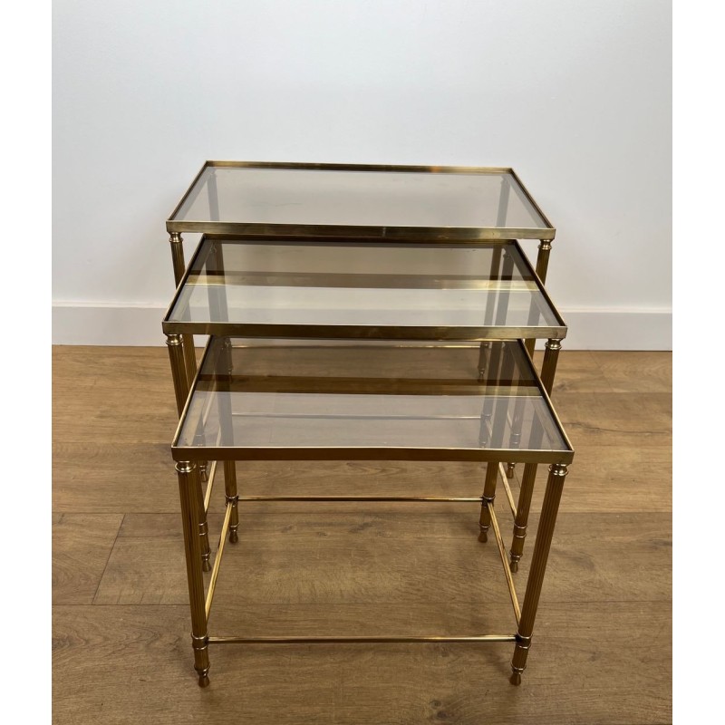 Set of Brass Neoclassical Nesting Tables, Maison Jansen, France, circa 1940