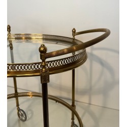 Table Roulante Ovale Néoclassique en Laiton, Style Jansen, France, vers 1940