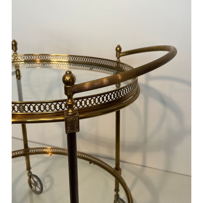 Oval Brass Neoclassical Drinks Trolley, Style of Maison Jansen, France, circa 1940