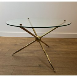 Round Tripod Brass Coffee Table, French Mid-Century Modern Design, circa 1970