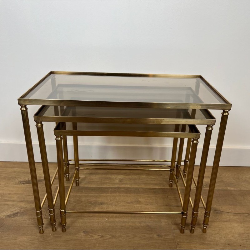 Set of Brass Neoclassical Nesting Tables, Maison Jansen, France, circa 1940