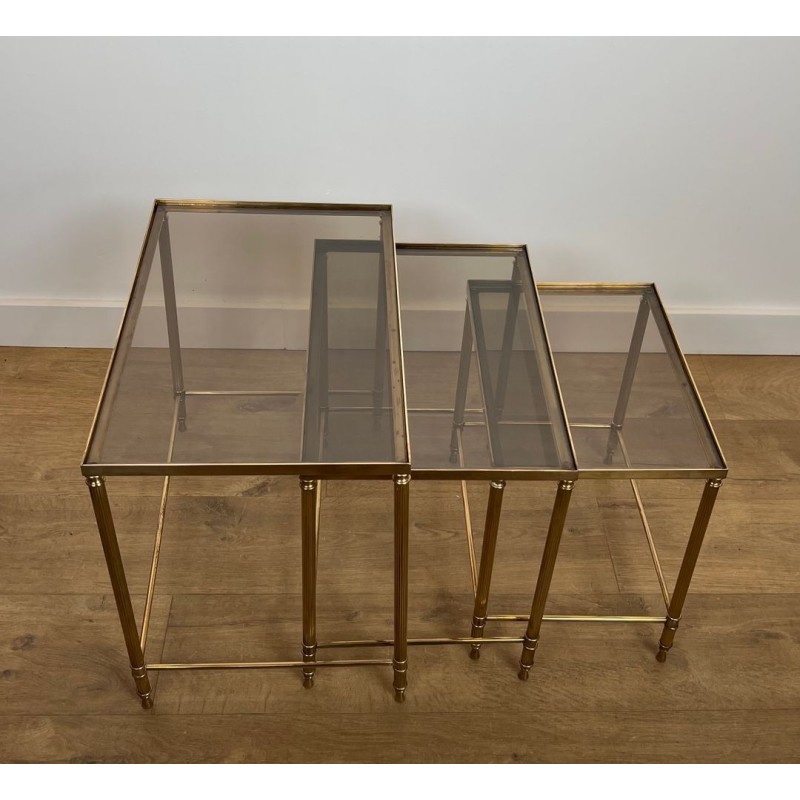 Suite de Tables Gigognes de Style Néoclassique en Laiton de la Maison Jansen