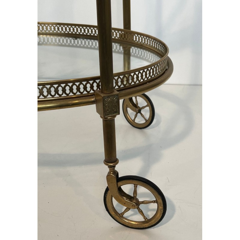 Table Roulante Ovale Néoclassique en Laiton, Style Jansen, France, vers 1940