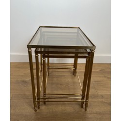 Set of Brass Neoclassical Nesting Tables, Maison Jansen, France, circa 1940