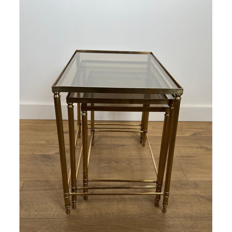 Set of Brass Neoclassical Nesting Tables, Maison Jansen, France, circa 1940