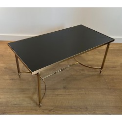 Table Basse Laiton Verre Laqué Noir, Maison Jansen, vers 1940