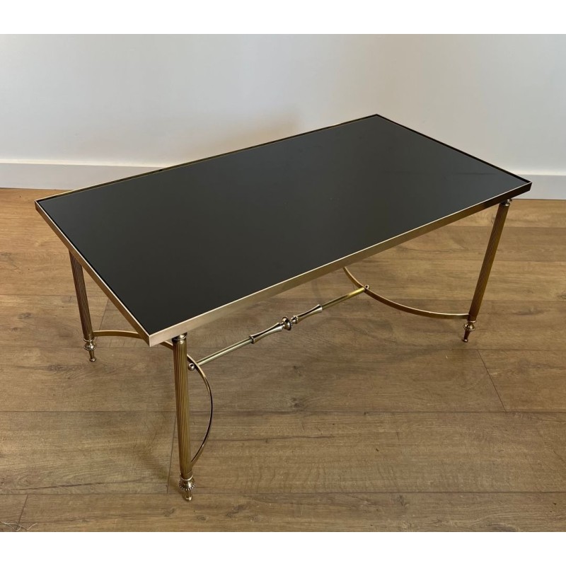Table Basse Laiton Verre Laqué Noir, Maison Jansen, vers 1940