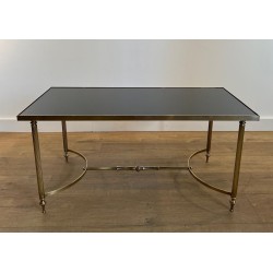Table Basse Laiton Verre Laqué Noir, Maison Jansen, vers 1940