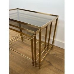 Suite de Tables Gigognes Néoclassiques en Laiton, Maison Jansen, vers 1940