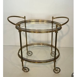 Oval Brass Neoclassical Drinks Trolley, Style of Maison Jansen, France, circa 1940