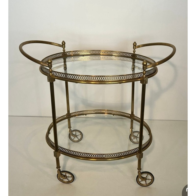 Table Roulante Ovale Néoclassique en Laiton, Style Jansen, France, vers 1940
