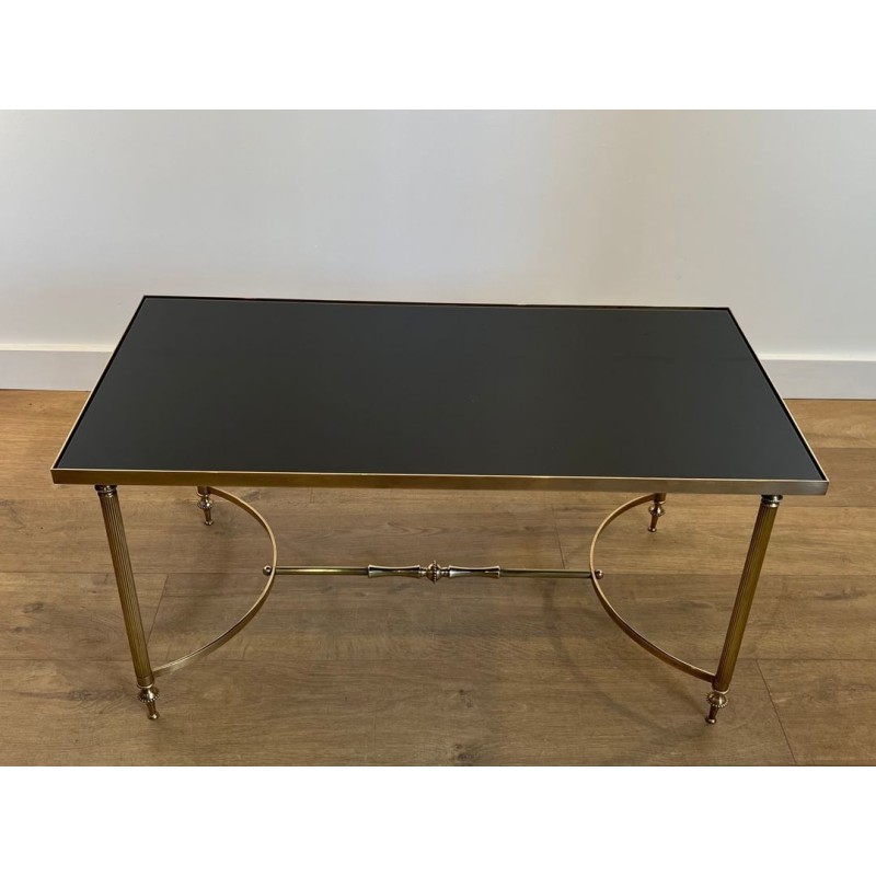 Table Basse Laiton Verre Laqué Noir, Maison Jansen, vers 1940