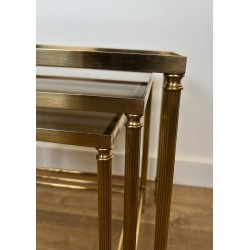 Set of Brass Neoclassical Nesting Tables, Maison Jansen, France, circa 1940