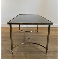 Table Basse Laiton Verre Laqué Noir, Maison Jansen, vers 1940