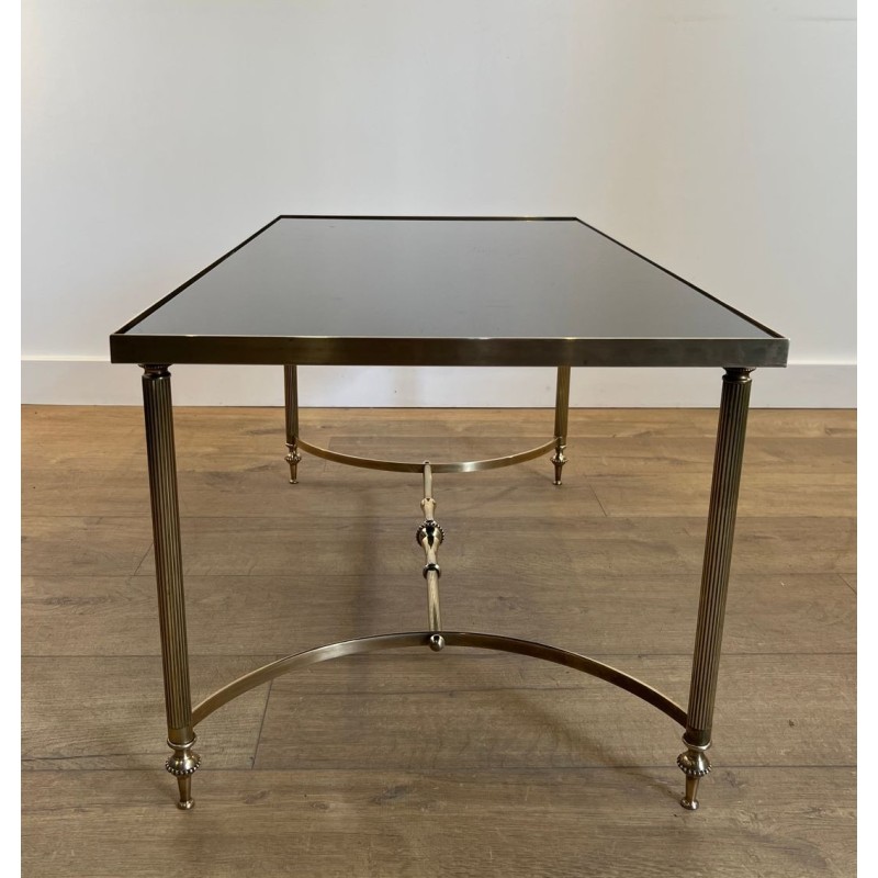 Table Basse Laiton Verre Laqué Noir, Maison Jansen, vers 1940