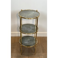 Three Tiers Round Gueridon with Eglomized Mirror Tops by Maison Baguès
