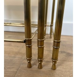 Set of Brass Neoclassical Nesting Tables, Maison Jansen, France, circa 1940