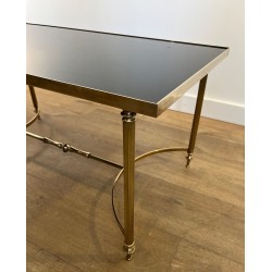 Table Basse Laiton Verre Laqué Noir, Maison Jansen, vers 1940