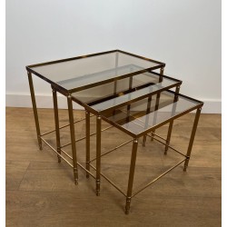 Suite de Tables Gigognes Néoclassiques en Laiton, Maison Jansen, vers 1940