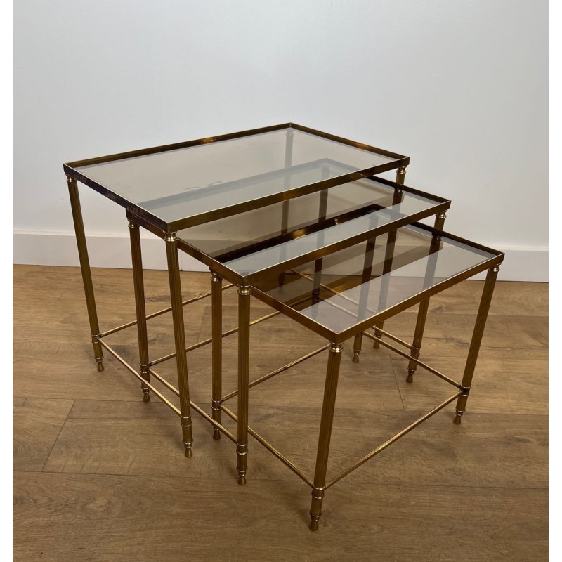 Suite de Tables Gigognes de Style Néoclassique en Laiton de la Maison Jansen