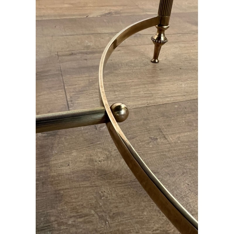 Brass Coffee Table, Black Lacquered Glass, Maison Jansen, circa 1940
