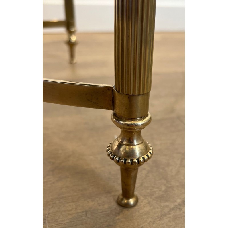 Brass Coffee Table, Black Lacquered Glass, Maison Jansen, circa 1940