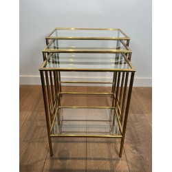 Suite de Tables Gigognes de Style Néoclassique en Laiton