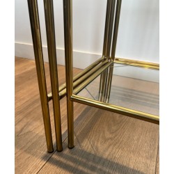 Set of Neoclassical Brass and Glass Nesting Tables, French Work, circa 1970