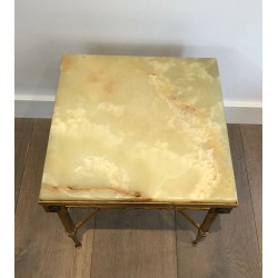 Paire de Bouts de Canapé Carrés de Style Néoclassique en Laiton et Plateau d'Onyx dans le Goût de la Maison Jansen