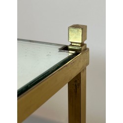 Paire de Bouts de Canapé en Laiton Doré et Plateau de Miroirs