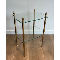 Bout de Canapé Laiton Deux Plateaux Verre, Maison Jansen, France, vers 1940