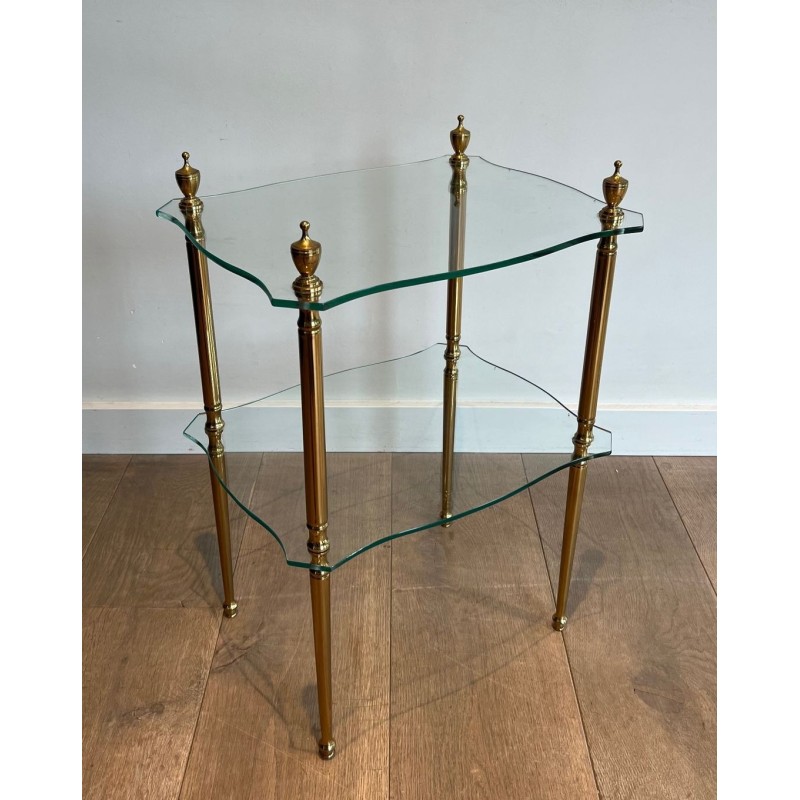 Bout de Canapé Laiton Deux Plateaux Verre, Maison Jansen, France, vers 1940