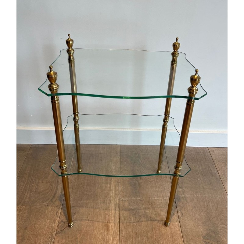 Bout de Canapé Laiton Deux Plateaux Verre, Maison Jansen, France, vers 1940