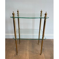 Bout de Canapé Laiton Deux Plateaux Verre, Maison Jansen, France, vers 1940