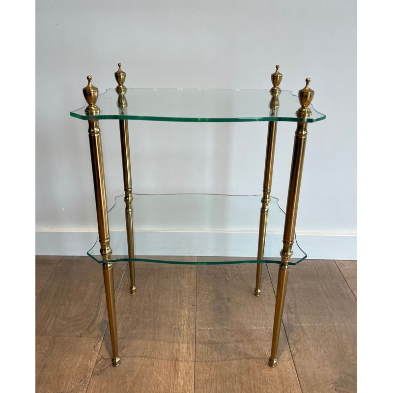 Bout de Canapé Laiton Deux Plateaux Verre, Maison Jansen, France, vers 1940
