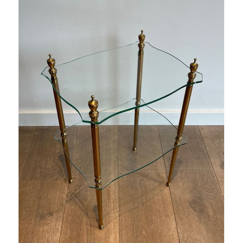 Bout de Canapé Laiton Deux Plateaux Verre, Maison Jansen, France, vers 1940